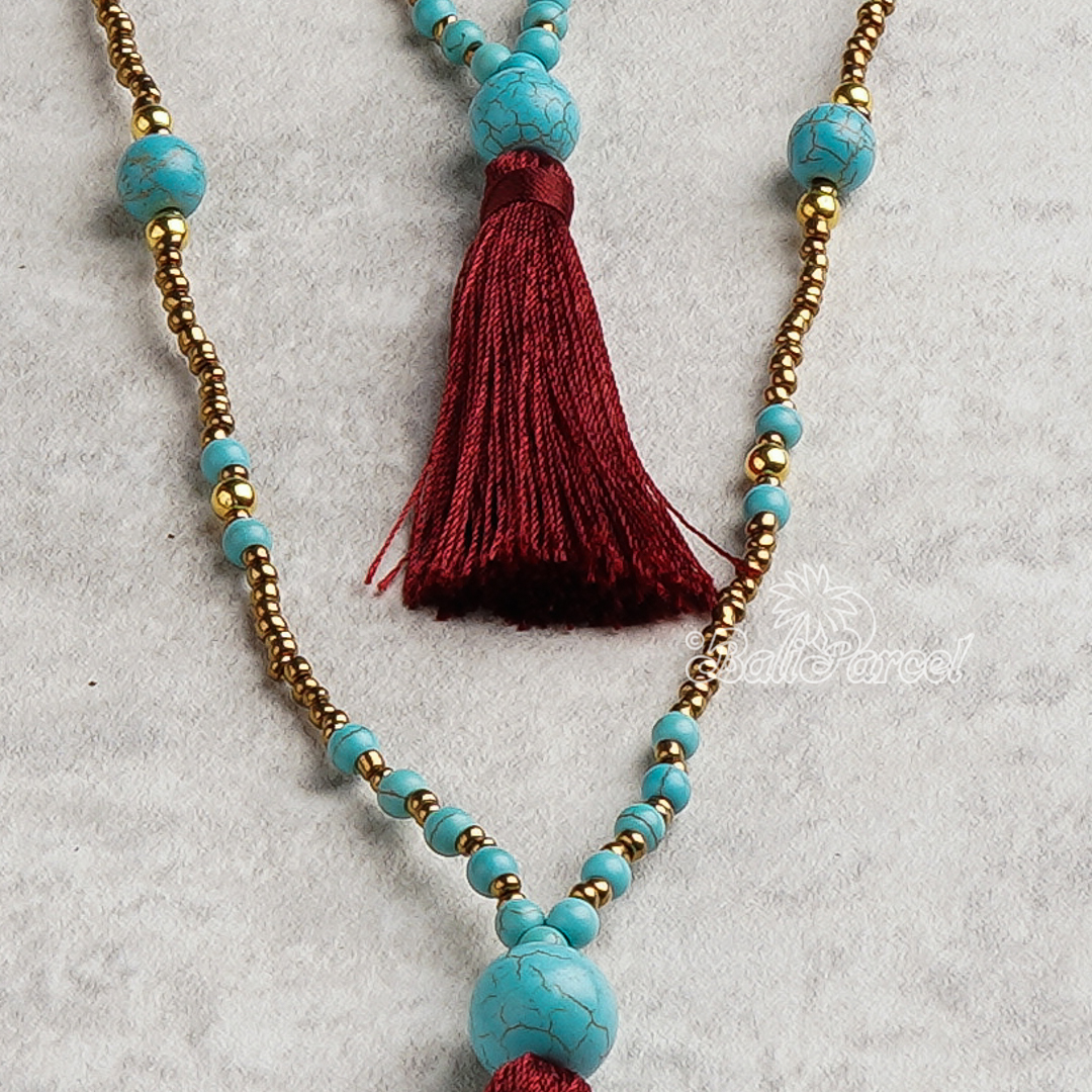 Beads With Tassel Necklace 2 Layers