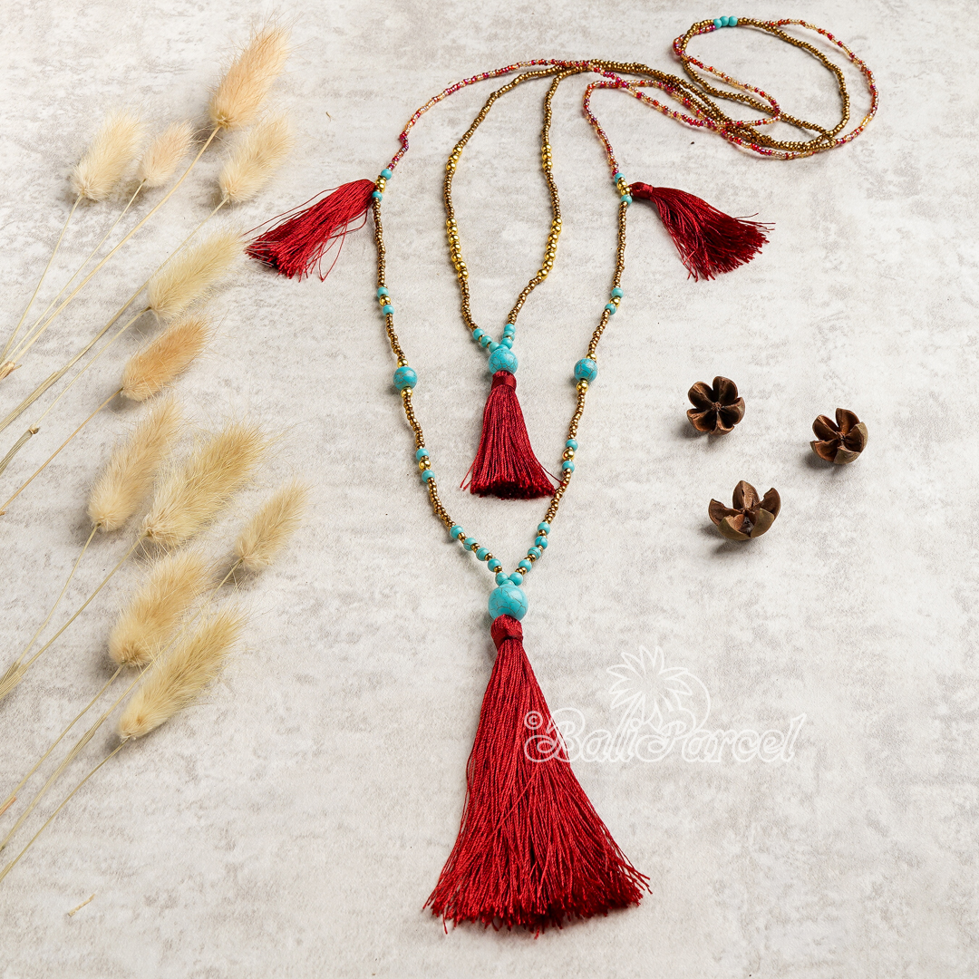 Beads With Tassel Necklace 2 Layers