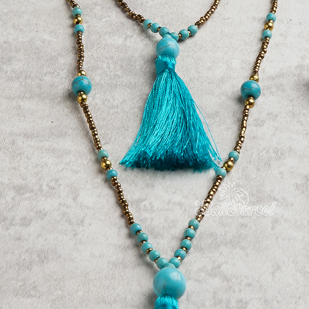 Beads With Tassel Necklace 2 Layers